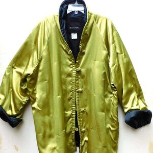 Satiny Light Green and Black Evening Puffy Coat One Size